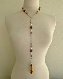 Feather and Crystobal adjustable lariat necklace