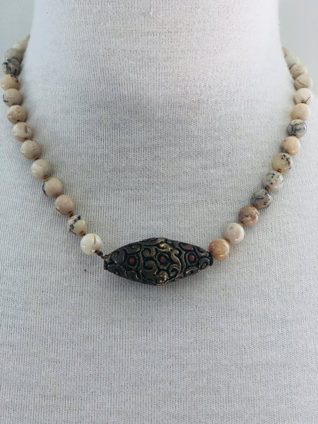 Tibetan Brass and African Opal Necklace