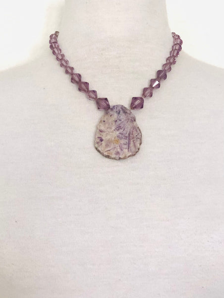 Raw Amethyst with Vintage Crystal Necklace