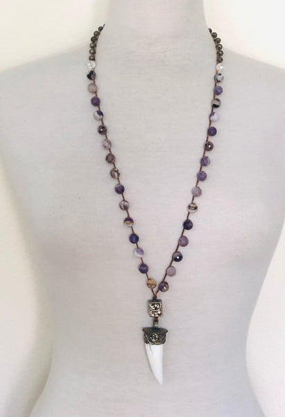 Natural Amethyst Beaded Horn Necklace