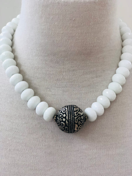 Tibetan Silver Tooled Bead Necklace