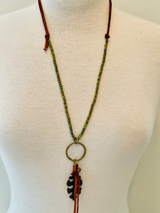 Faceted Green Crystal and Leather Necklace