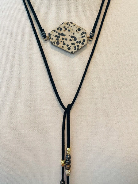 Leather Wrap Necklace With Dalmation Stone