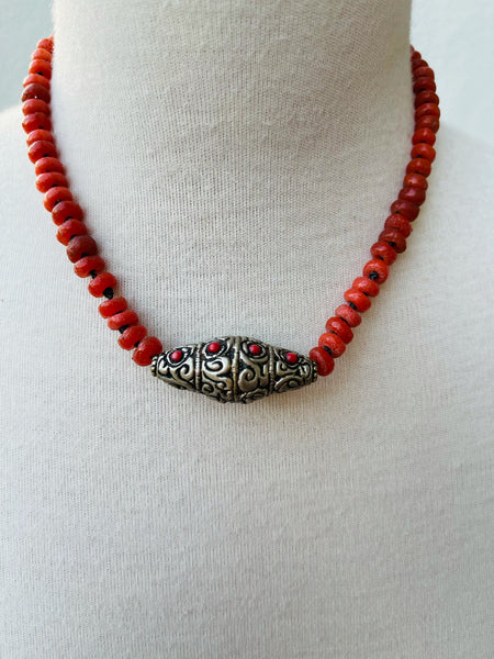 Tibetan Repoussé Finding with Coral Beads