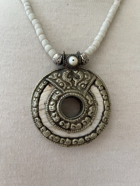 Tibetan Silver and Bone Ornament Necklace