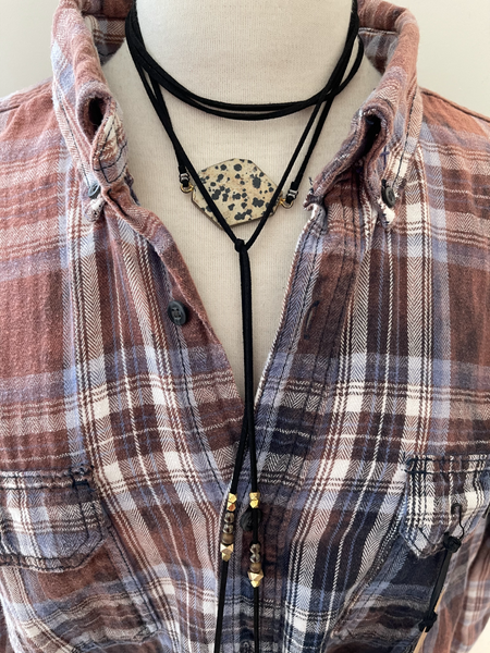 Leather Wrap Necklace With Dalmation Stone
